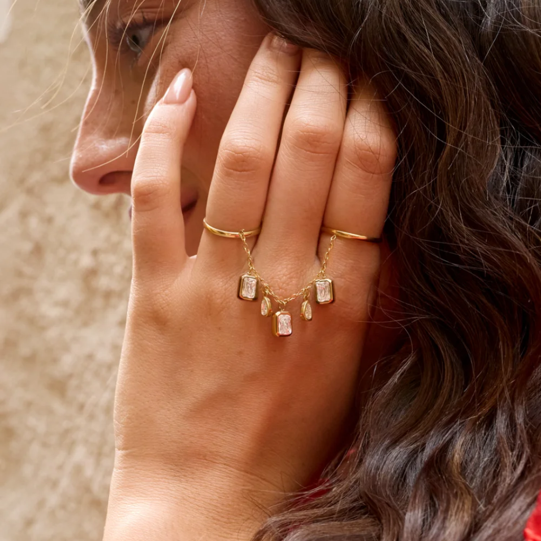 Ring Dubbel Rechthoek en Druppel Diamonds