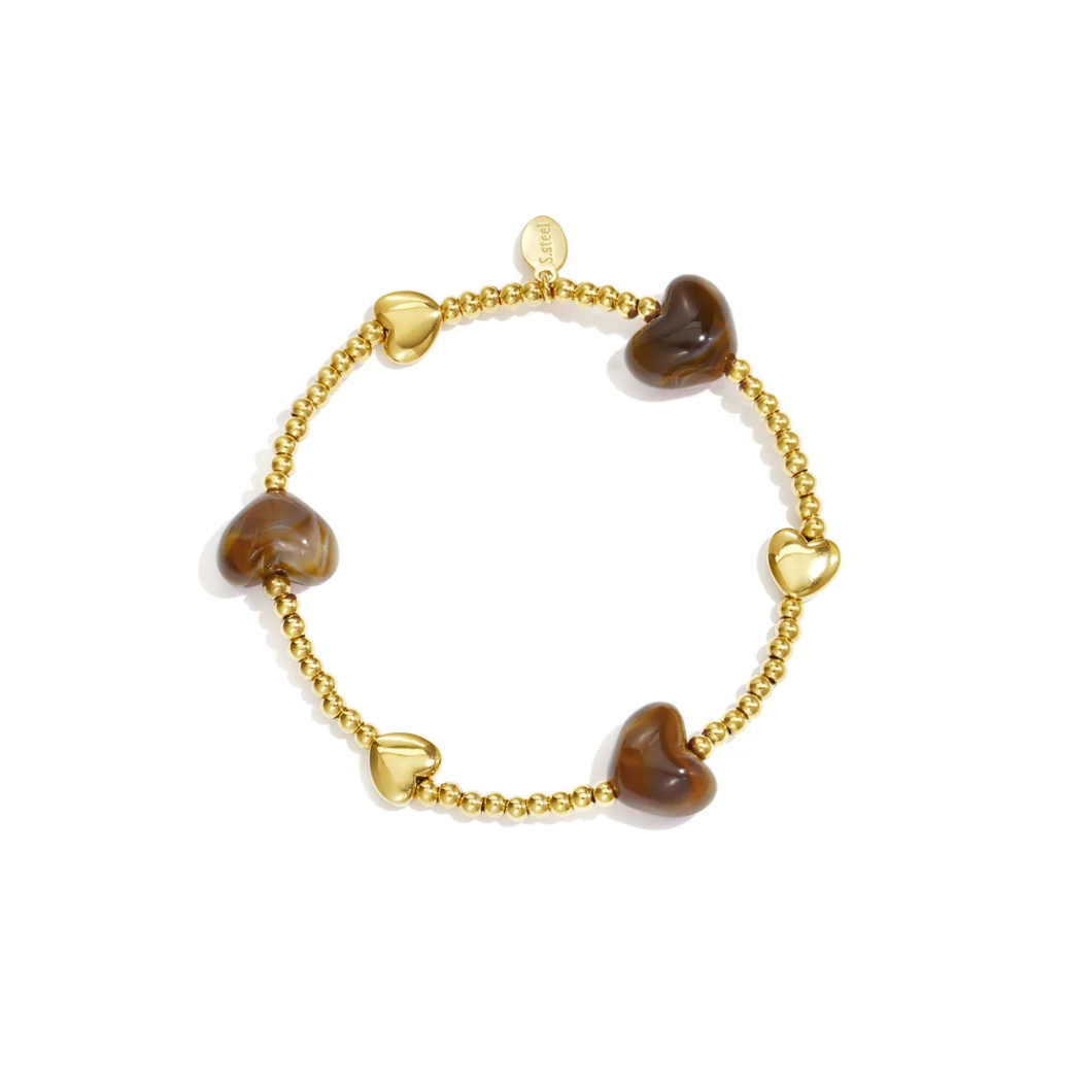 Bolletjes Armband met bruine hartjes