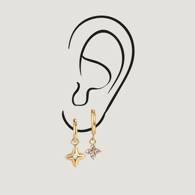 Gift Set Oorbellen Set Mini ster en Mini Bloem Diamond