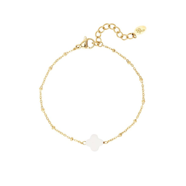Witte Klaver Armband Goud