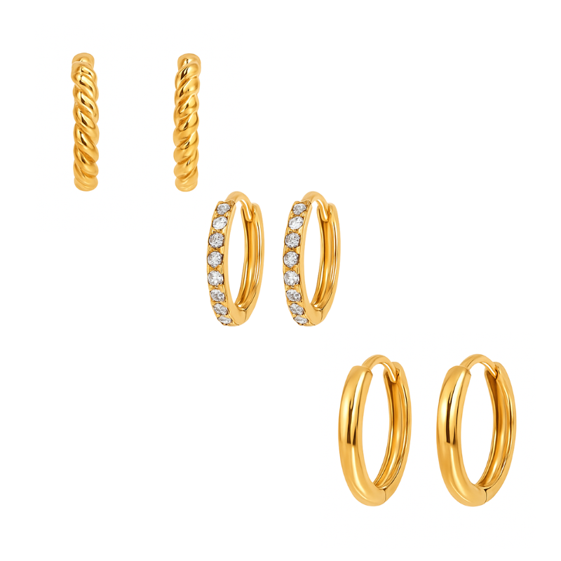 Set 3 Mini Hoops Goud