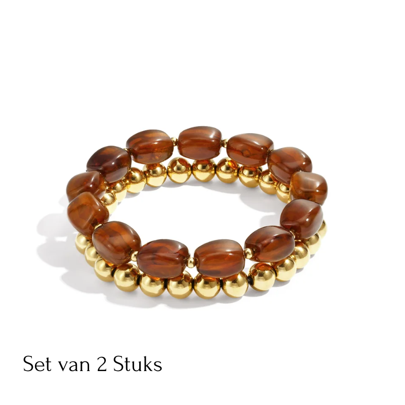 Set van 2 Armbanden Goud/ Bruin