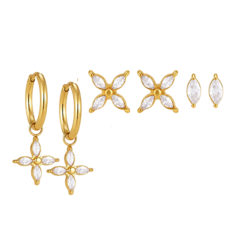 Flower Diamond Set Oorbellen Goud