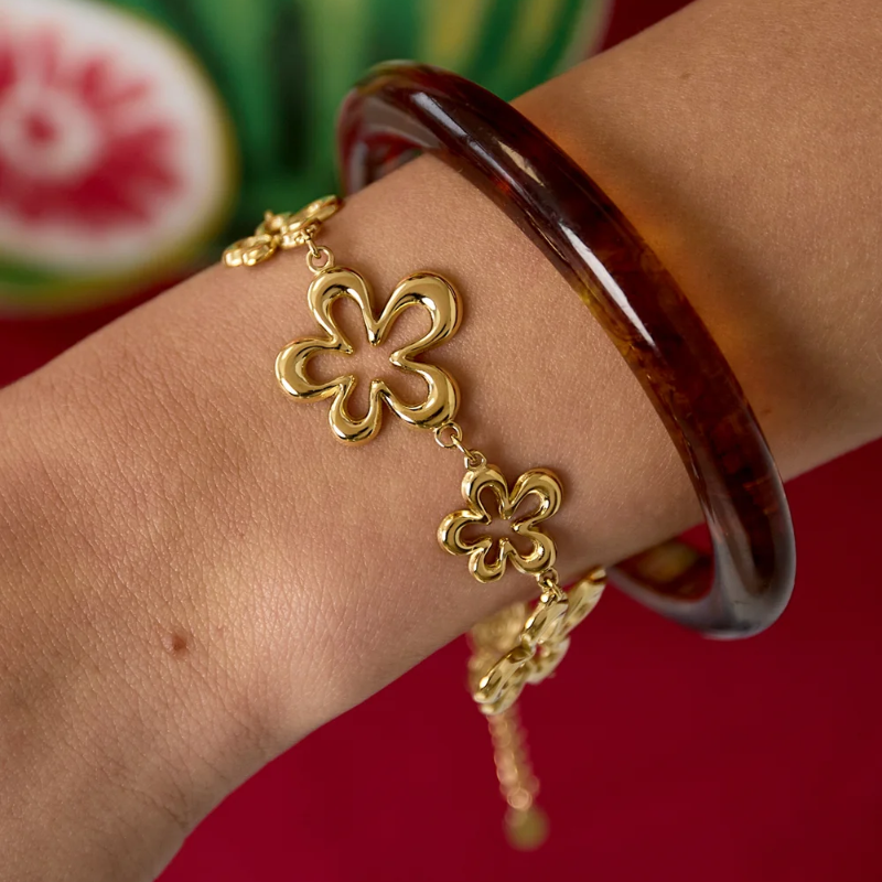 Open Bloemen Armband Goud