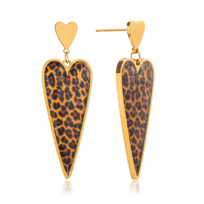 Panter Print Hart Oorbellen