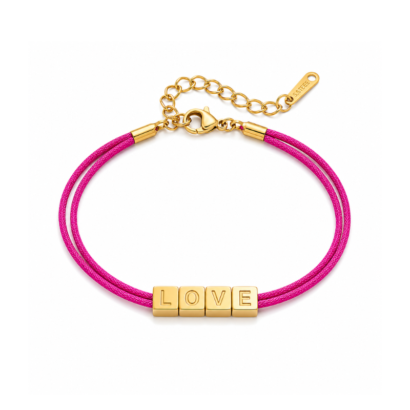 Love Blocks Armband Satin Roze