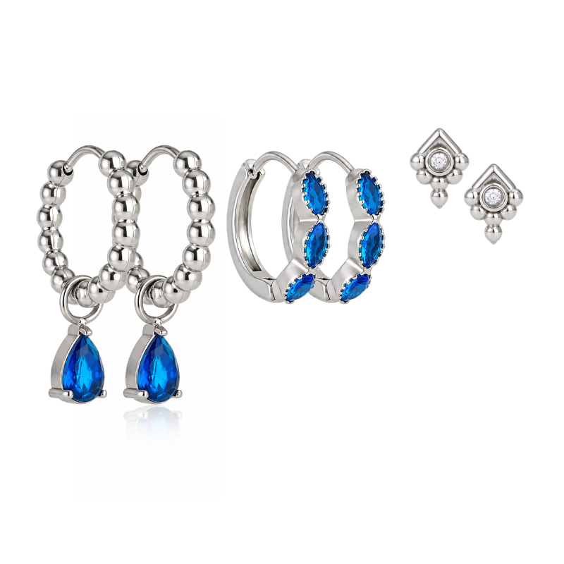 Glow Set Oorbellen Zilver - Blauw