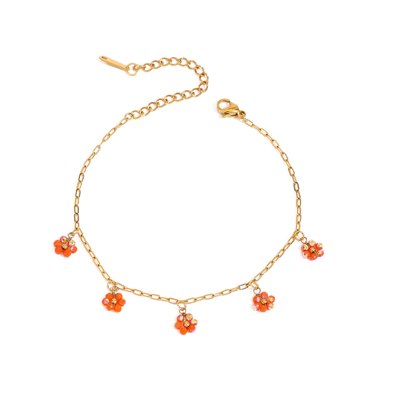 Oranje Bloem Kraal Armband