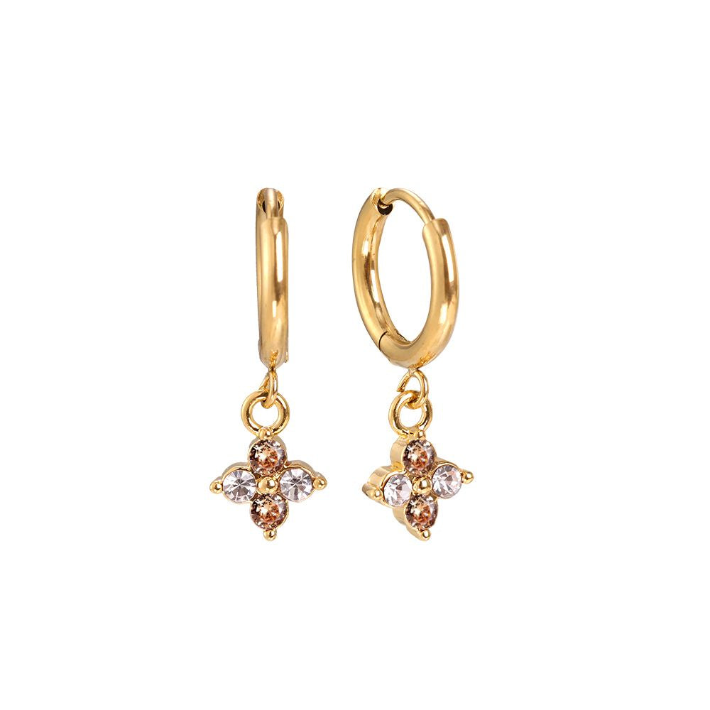 Mini diamond flower oorbellen Bruin